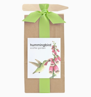 HUMMINGBIRD SCATTER GARDEN - Send her flowers to scatter in her flower garden. Sweet nectar producing wildflowers in many different shapes and sizes. Lovely shades of pinks, reds and purples that naturally provide nectar to attract hummingbirds to your garden. Includes: 12 seed varieties, growing directions. Created by Potting Shed Creations in Idaho.