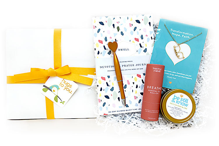 Be Still and Know Hug Box - Send a hug to bring stillness and comfort. A meaningful gift for get well, sympathy, thinking of you. Filled with products created by local Georgia artisans, woman-owned small businesses and the nonprofit, Thistle Farms. A gift the gives back.