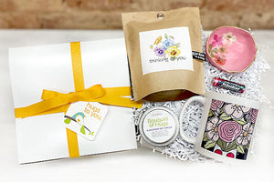 Bouquet of Hugs gift box. A great way to send appreciation, thinking of you for Mothers Day, thank you gift, host gift. All local artisan goods.