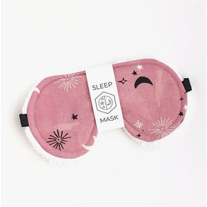 CELESTIAL EYE MASK - A perfect addition to&nbsp;guarantee&nbsp;some rest. 100% high quality cotton fabric front. Extra soft, white sherpa minky against the skin. Padded with unbleached organic cotton batting. Wide elastic band - 11" long. One size fits most adults. Size 4" wide (from forehead to cheek) x 7.5" from side to side. Made by SaidoniaEco in Florida.