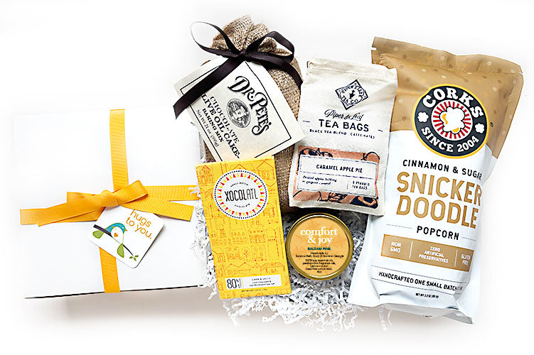 COMFORT & JOY HUG BOX GIFT - This Hug Box holiday curation makes the perfect warm and sweet client gift, employee appreciation gift, and holiday gift for family and friends.

Our 'Comfort & Joy Hugs" gift box features holiday themed local artisan small batch goodies.