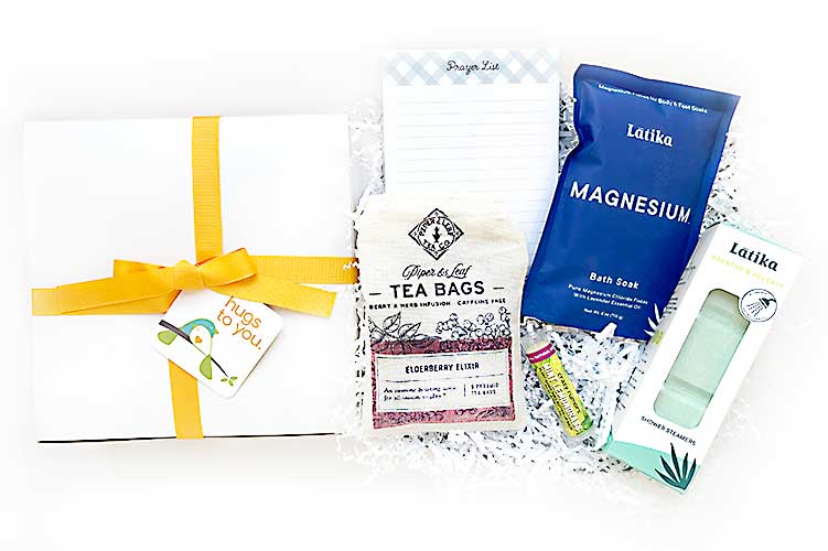 Happy Healthy Hugs Hug Box gift. Send them a gift box of happy healthy hugs! All natural, made by local artisans, woman-owned small businesses.