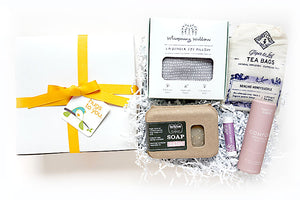 HEALING HUGS HUG BOX - A thoughtful gift to send for Get Well, Sympathy and Thinking of you. A Hug Box filled with natural local artisan goods to help heal their soul.