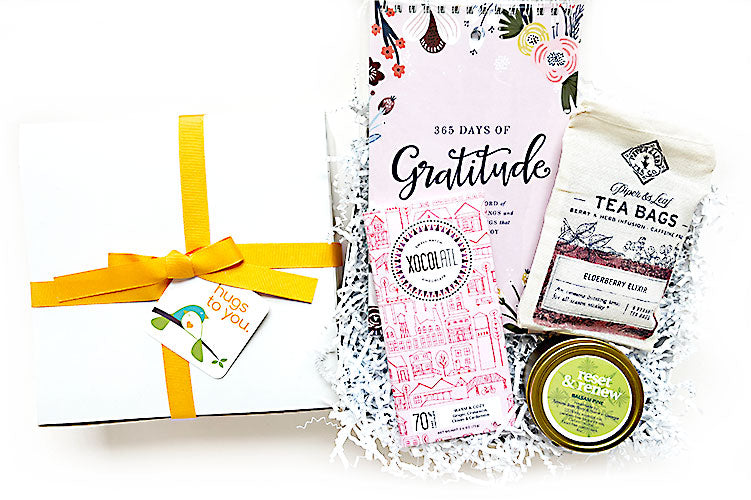Hugs from Afar Hug Box. When you can't be near, send them hugs from afar. Send them some peace and hugs with easy delivery right to their door. This sweet and meaningful gift box is filled with uplifting gifts by local small businesses.
