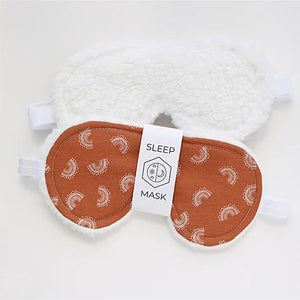 SLEEPING MASK - A perfect addition to&nbsp;guarantee&nbsp;some rest. 100% high quality cotton fabric front. Extra soft, white sherpa minky against the skin. Padded with unbleached organic cotton batting. Wide elastic band - 11" long. One size fits most adults. Size 4" wide (from forehead to cheek) x 7.5" from side to side. Made by SaidoniaEco in Florida.