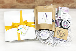 Relax in Lavender Hug Box. A gift of calming lavender artisan goodies. Send a virtual hug to their door.