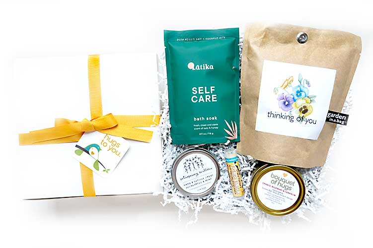 THINKING OF YOU HUG BOX. Send a box of hugs that will surely make them smile with blooms, sweets and soothing local artisan goodies. A meaningful way to say thinking of you for sympathy, cheer up, birthday. 