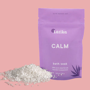 LAVENDER SALT SOAK- Magnesium sulfate (Epsom salt) can help soothe the skin and relax the mind and body. USP-grade pure Epsom salt is known for its exceptional purity and therapeutic value. Lavender essential oil offers a calming floral aroma that reduces stress. Paired with the fresh scent of peppermint oil, it is known to assist in focus and relaxation. 100% pure essential oils - lavender and peppermint. Made by Latika Beauty in Texas. 4oz.