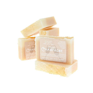 CHAMPAGNE SOAP - A sparkling soap with an effervescent and delicate bouquet. An aromatic scent floats off the bar with a mature sweetness. 98% naturally derived ingredients. Gluten-free. Handmade by Rinse Soap in Georgia.