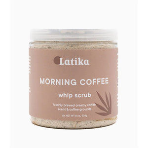 MORNING COFFEE SCRUB - Fluffy texture with exfoliating sugar grains that lather up, cleanse, scrub, and moisturize your skin. Sweet almond oil · leaves your skin cleansed and soft, never greasy. Coffee granules provide energy and antioxidants. Exfoliation removes dead skin cells and stimulates circulation, aiding the body's natural ability to rid itself of toxins. SLS FREE | PARABEN FREE | PHTHALATE FREE. VEGAN and CRUELTY-FREE. 8oz. Made by Latika beauty in Texas.