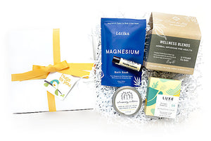 HAPPY HEALTHY HUGS HUG BOX GIFT - Send a virtual hug from afar filled with cozy self-care and meaningful locally-sourced artisan goodies! A wonderful gift for a get well gift, thinking of you gift, self-care gift.