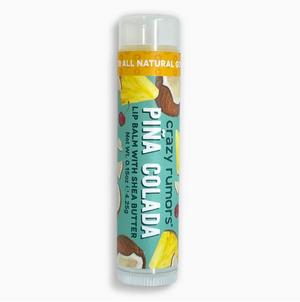 PINA COLADA LIP BALM&nbsp;- A little taste of beach time for the lips. 100% Natural ingredients. Certified cruelty-free. Plant based. Vegan formulated with hydrating organic shea butter annd made with real food grade flavors. BPA free, recyclable containers. Made by Crazy Rumors in Georgia.