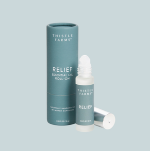 RELIEF ESSENTIAL OIL ROLL-ON - Experience the powerful protection of Relief, our 100% essential oil blend formulated with Peppermint, Rosemary, and Frankincense. This blend offers a holistic approach to well-being, supporting your overall health, while diminishing headaches and enhancing clarity. Made by the women of the Thistle Farms in Tennessee. A&nbsp;nonprofit that provides women safe havens for healing, combining secure housing, meaningful employment, and lifelong sisterhood. 10 ml