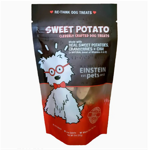 SWEET POTATO DOG TREATS&nbsp;- And a little treat for the fur baby. Award winning, oven-baked, omega-rich, chia for omega 3. 100% all natural, no wheat, corn, soy. Made by Einstein Pets in Georgia. 2 oz.