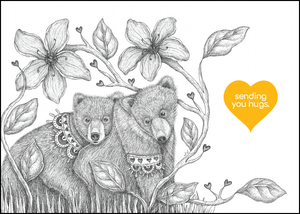 BEAR HUGS POSTCARDS - They can send hugs too. Illustration by Mackenzie Myrick in Georgia. Contains 6, 4x6 postcards. Created for the Hug Box.