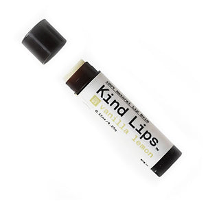 VANILLA LEMON LIP BALM - Nourishing, warm vanilla and light lemon zest for lips. 100% natural and organic by Kind Lips in Minnesota. 20% of their profits are donated to prevent bullying.